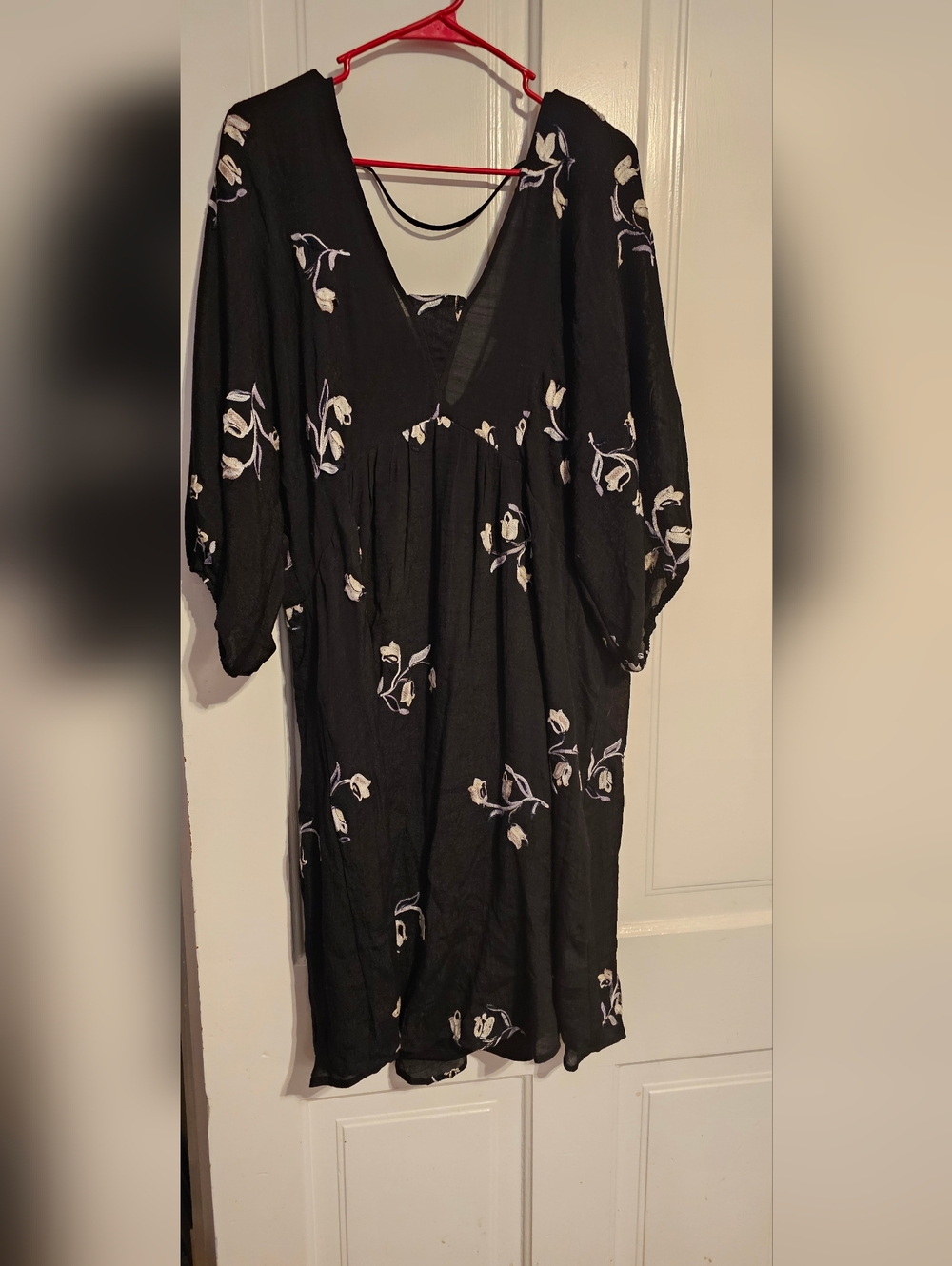 Black Floral Mini Dress with V-Neck